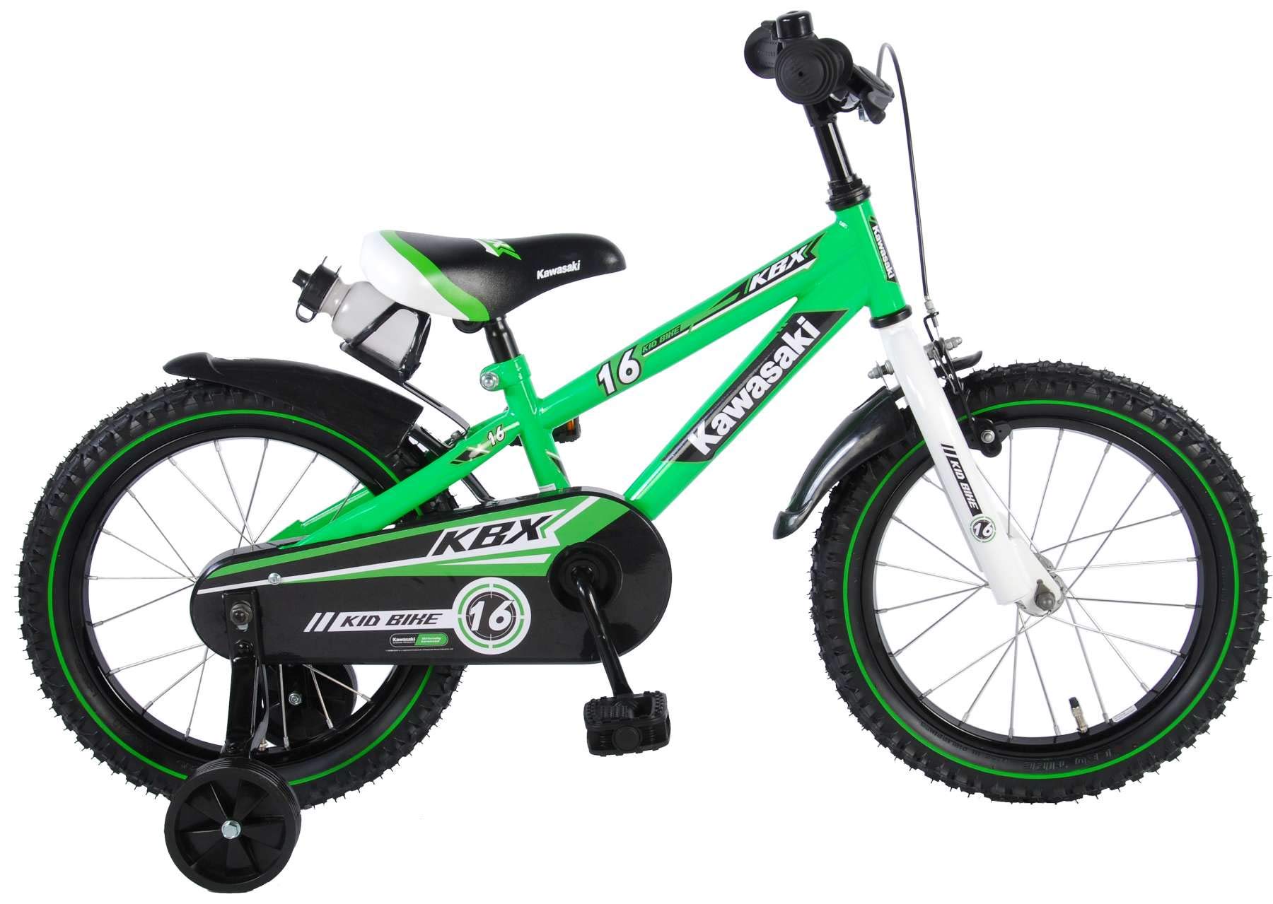 Kawasaki Bici Bicicletta Bambino 16 Pollici con Ruotine Rimovibili Verde  95% assemblata : Sport e tempo libero