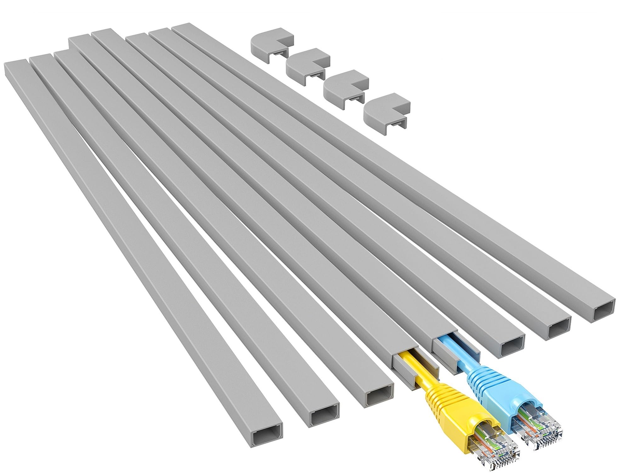 Yecaye 125in Grey Cord Hider - One-Cord Channel Cord Cover on Wall - Cable Management Kit - Wire Covers for Cords - Grey Cable Raceway - 8X L15.7in W0.59in H0.4in, CMC03 Grey