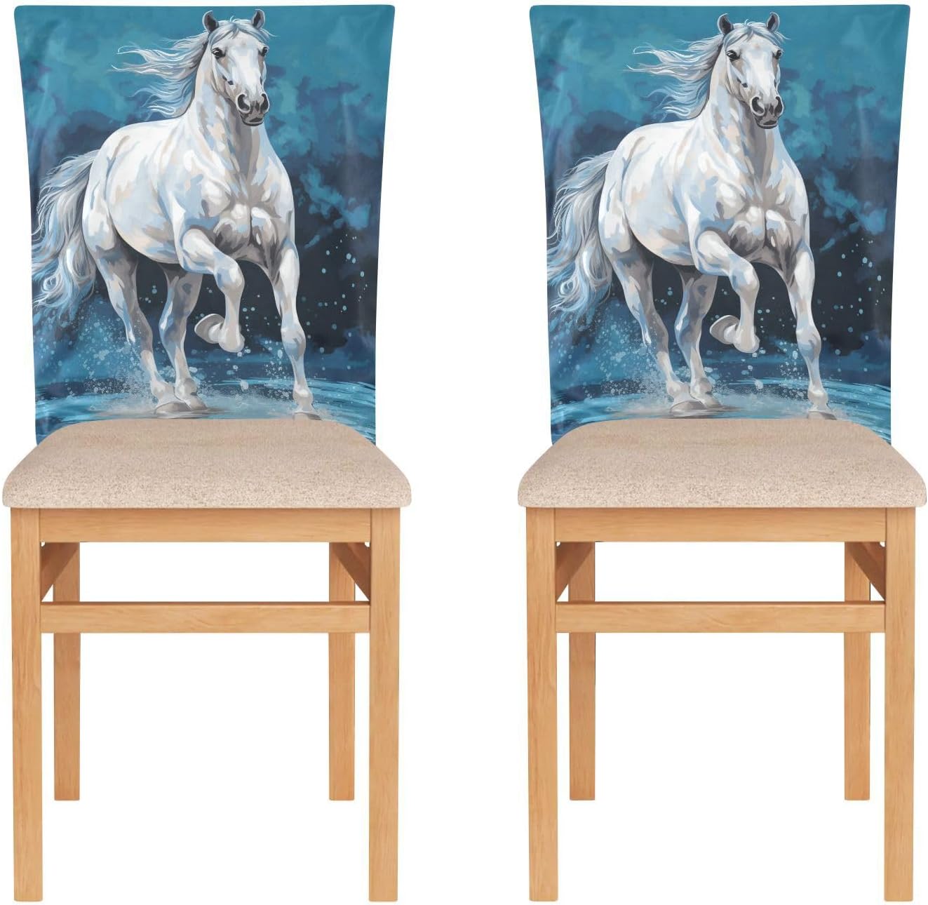 ALAZA Horse on Blue Background Chair Back Cover Set of 6, Washable Reusable Removable Chair Slipcovers Decorative Chair Cover for Home Kitchen Wedding Party