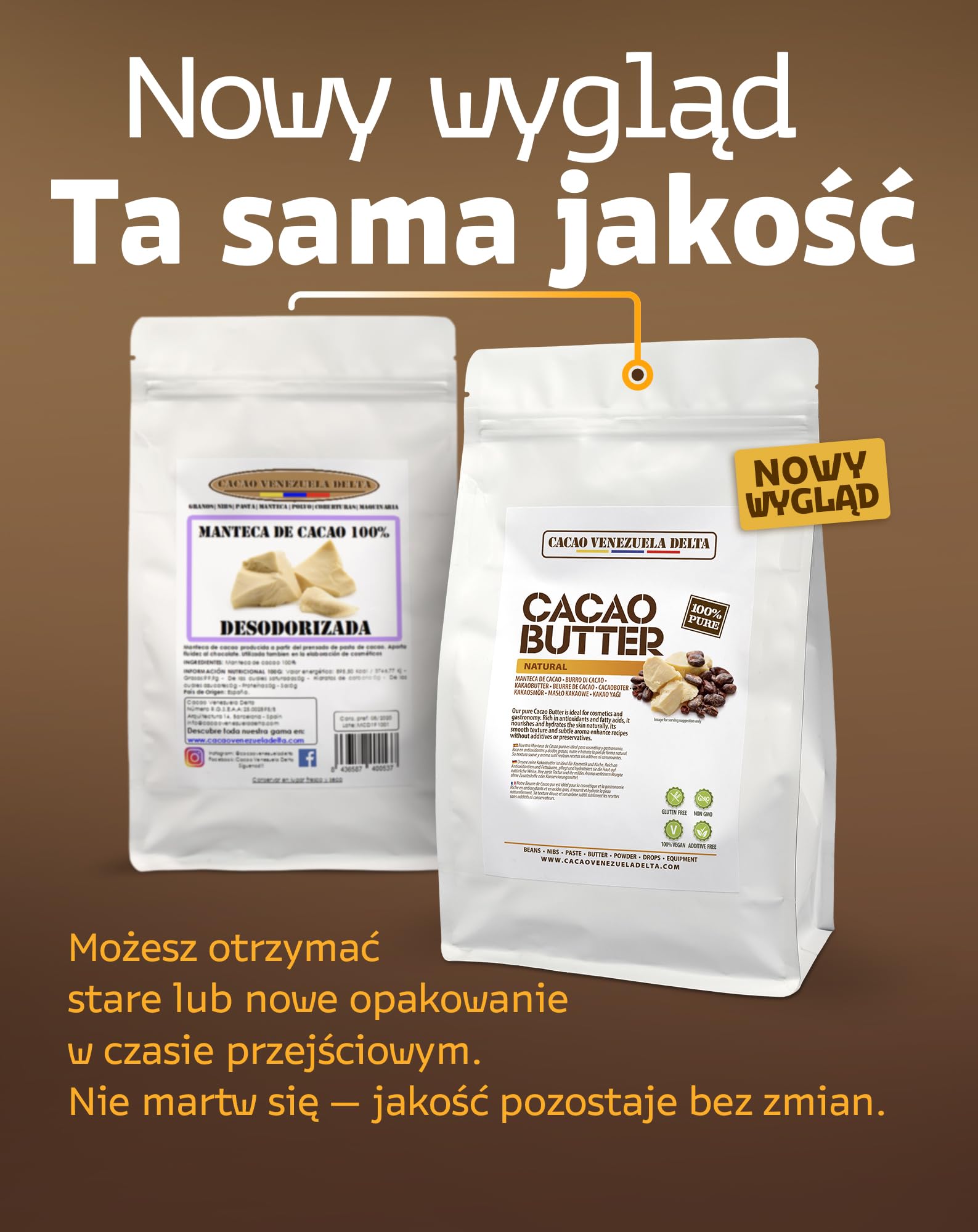 Manteca De Cacao 100% - Tipo Natural - Bolsa 1kg - Calidad Extra - Cacao Venezuela Delta