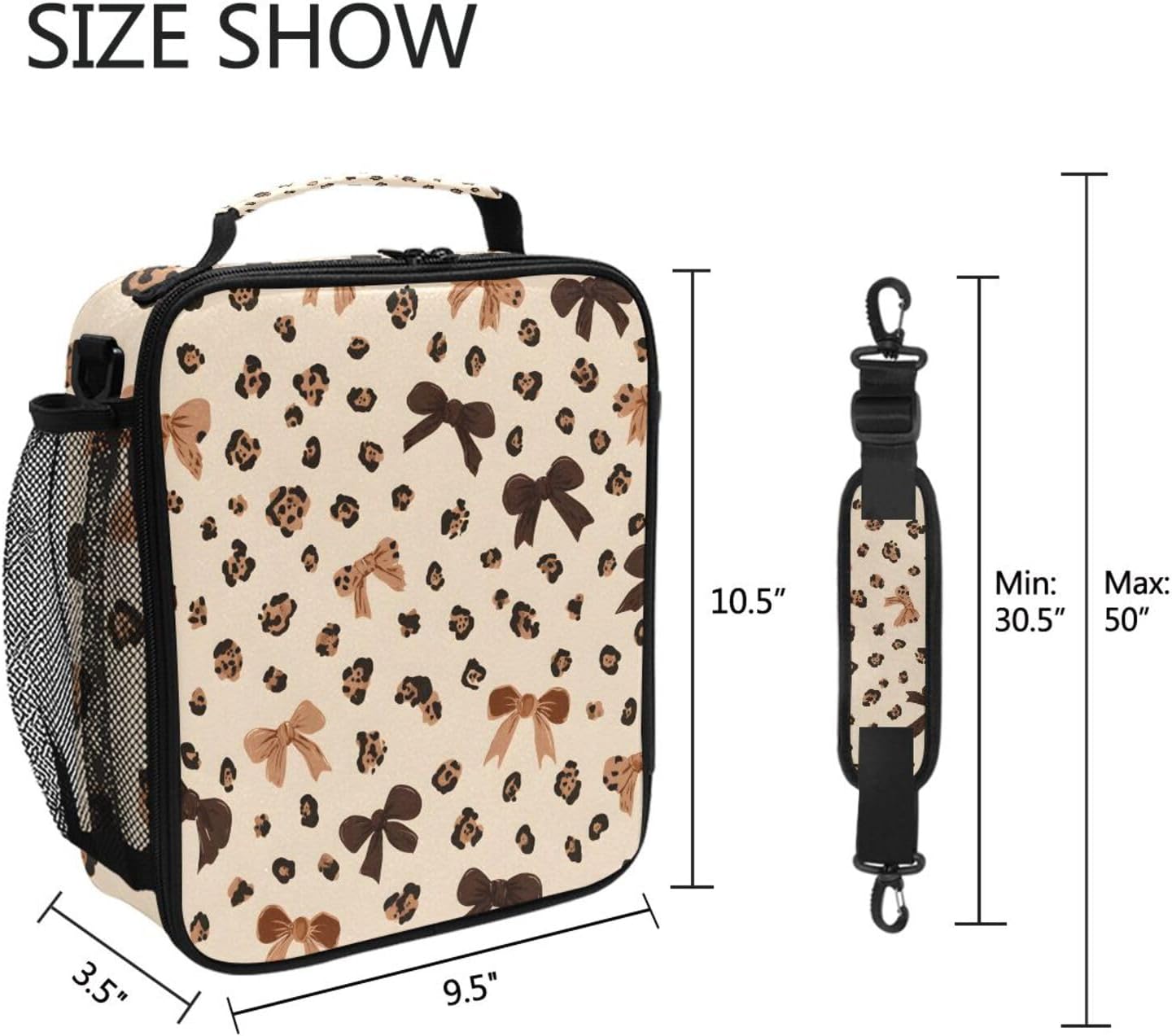 ALAZA Leopard Print Cheetah Bow Pattern Lunch Box Insulated Lunch Bag Kids Cooler Tote Bag Freezable Shoulder Strap Lunchbox for Girls School Picnic