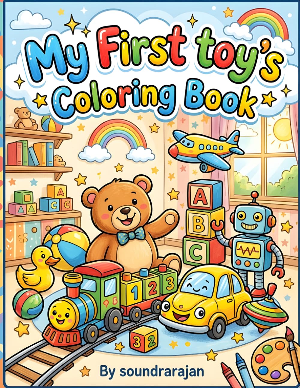 Toy Coloring Book for Kids Ages 3–6: Fun and Easy Coloring Pages Featuring Cars, Teddy Bears, Robots, Dinosaurs, Dolls, Trains, and More for Preschool Boys & Girls
