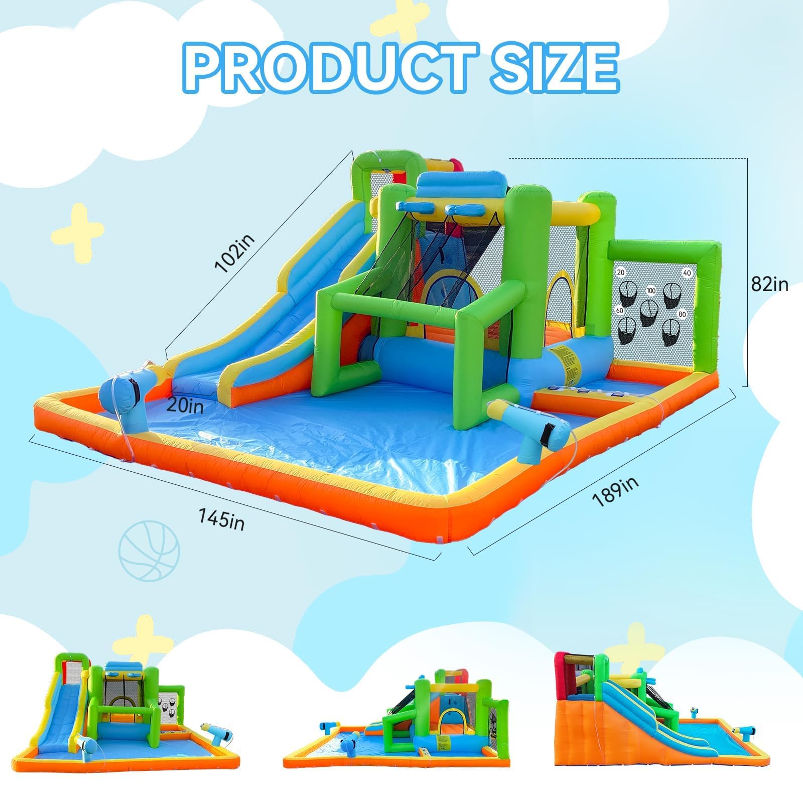 Castillo Hinchable con Soplador, para 4 Niños/140KG, 425 x 355 x 215 cm