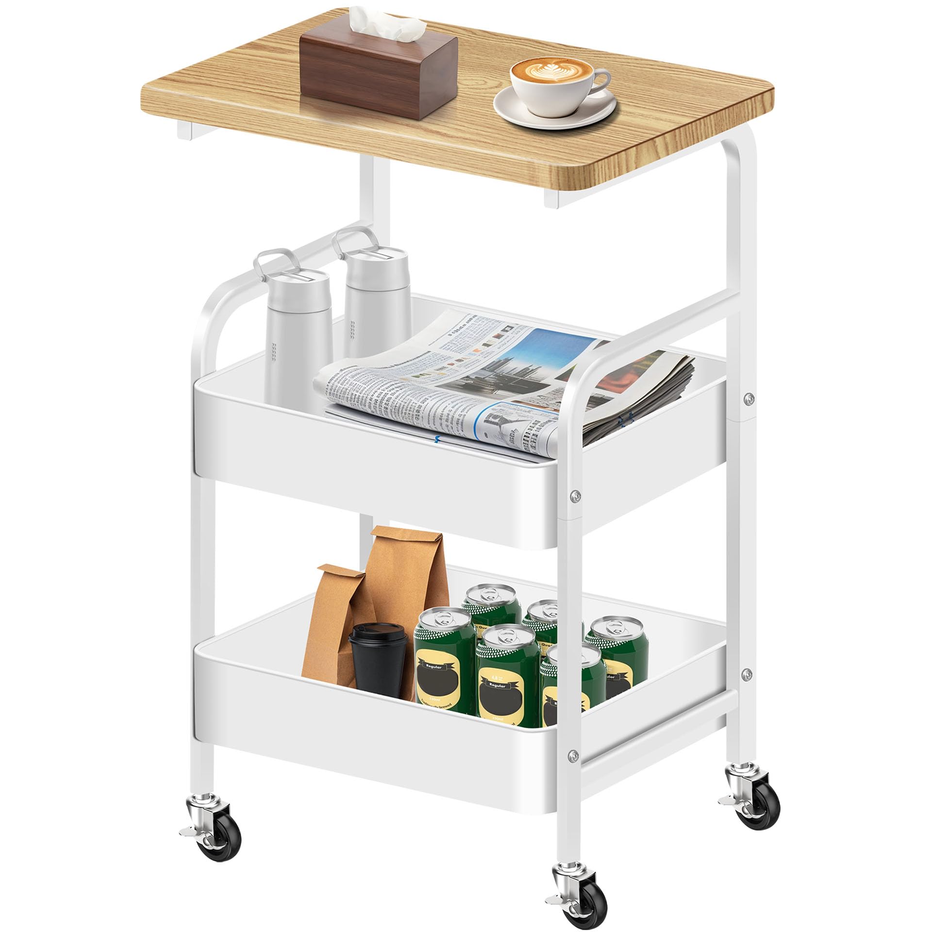 Mimoke Chariot à Roulettes 3 Niveaux - Chariot De Rangement Stable Pour Cuisine, Salon, Salle De Bain Ou Balcon - Blanc