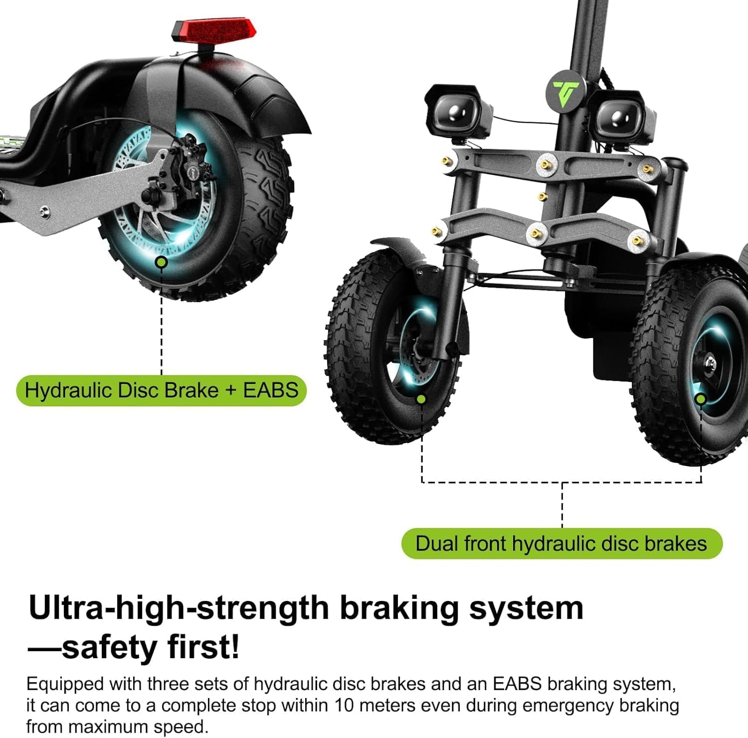 Foldable 3 Wheel Electric Scooter, 25 MPH Top Speed & Max 47 Miles Range, 1512W Peak Power, with Hydraulic Braking System & EABS, F 12" & R 10" Vacuum Tires, Rear Suspension and Smart Instrument Panel