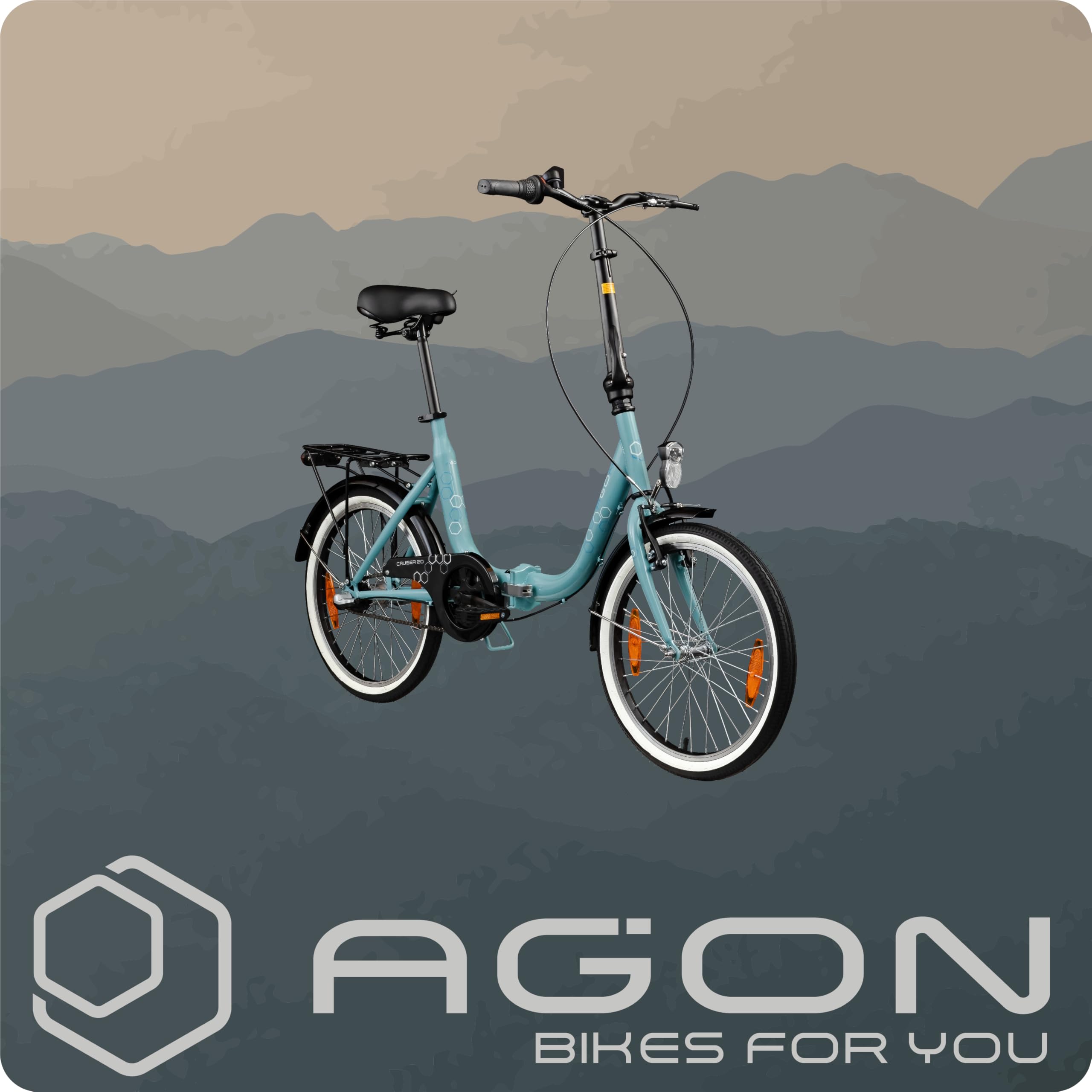 AGON Klappfahrrad 20 Zoll Faltrad Klapprad Fahrrad Cruiser 20" StVZO Beleuchtung