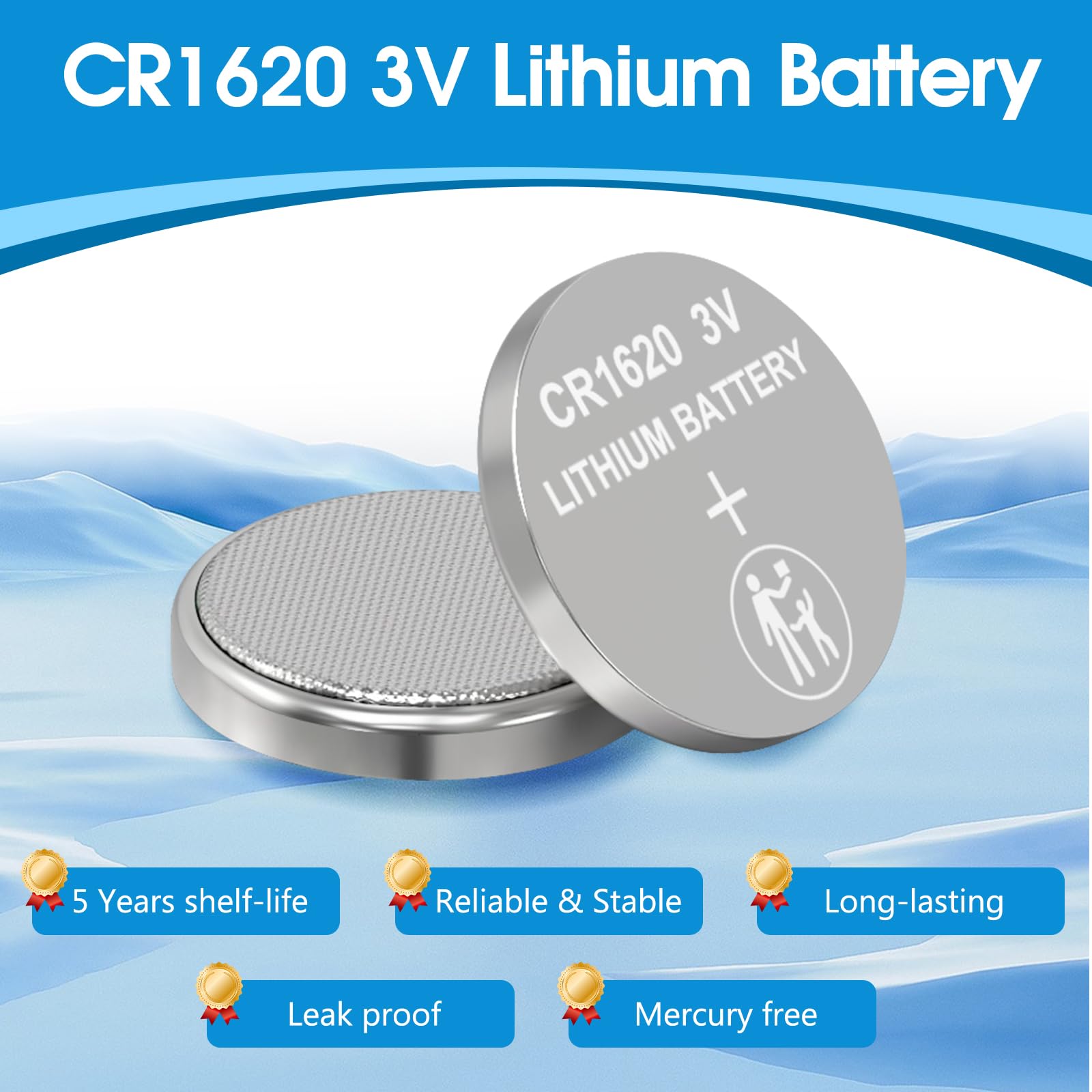 volkate CR1620 3V Lithium Battery, 5 Count Pack CR 1620 3 Volt Button Coin Cell Battery for Car Key Fobs, Keyless Remotes, Watches, Garage Door Openers, Remote Controls