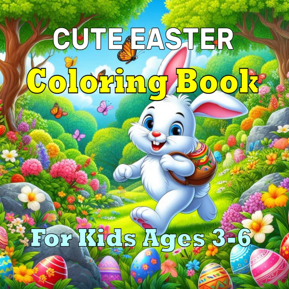 Cute Easter Coloring Book For Kids Ages 3-6: Big Easy Easter Pages with Cute Animals, Happy Kids & Simple Designs