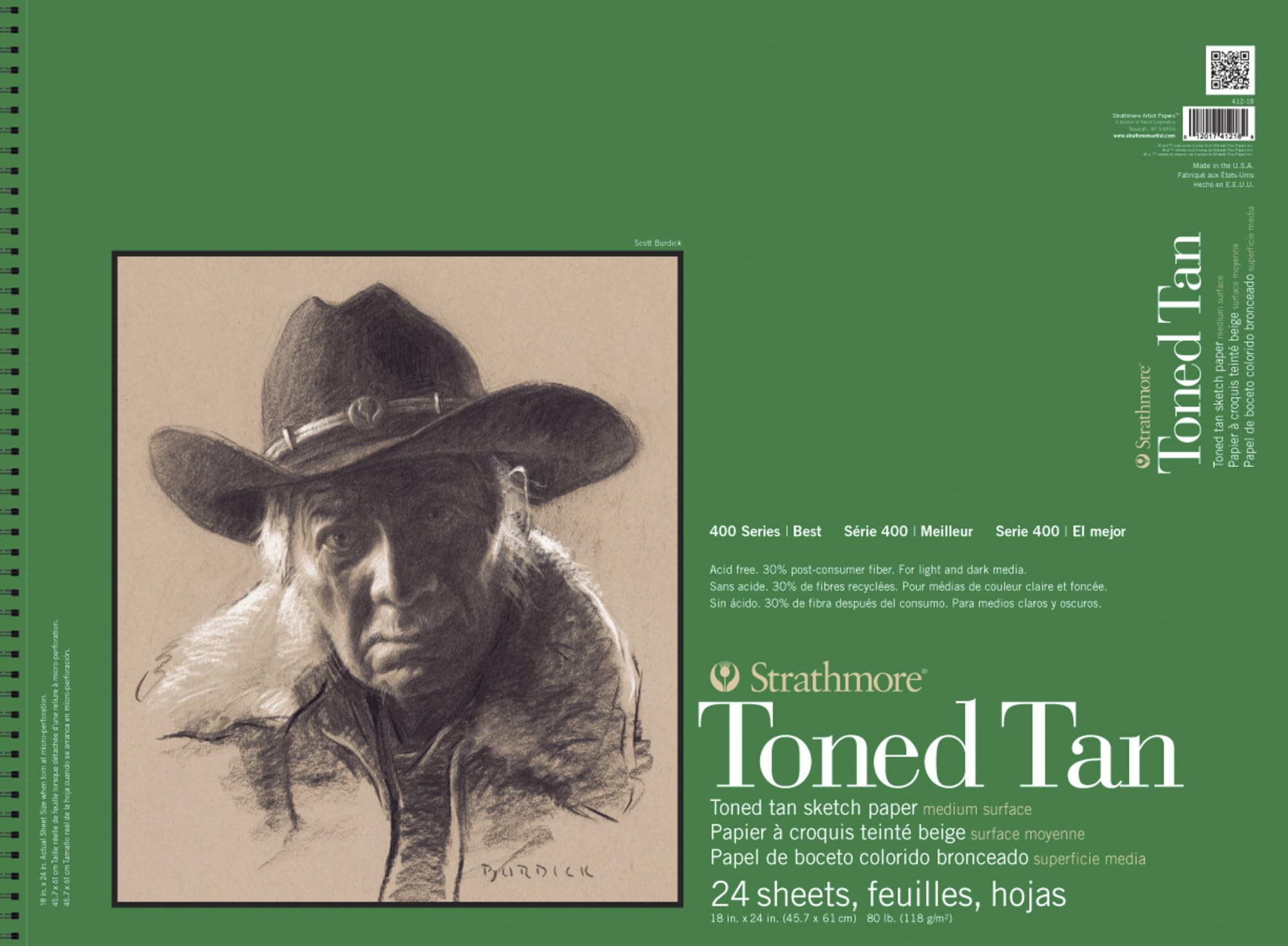 Strathmore Toned Sketch Spiral Paper Pad 18""X24""-Tan 24 Sheets