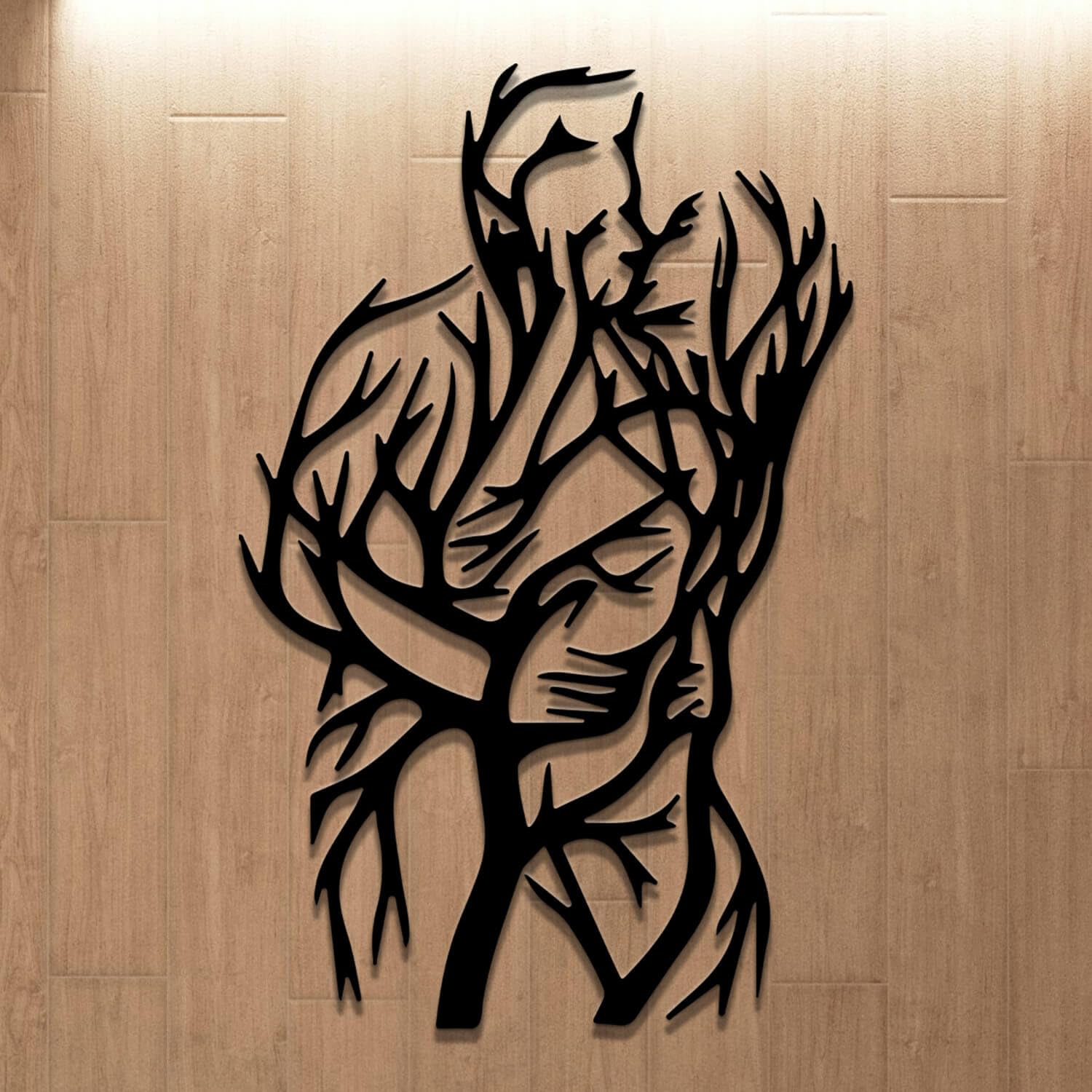 Decorazione murale in Metallo Nero con Albero per Coppia, Linea Astratta in Metallo, Regalo di San Valentino, Arte da Parete, Decorazione Artistica con Albero per Coppia, Scultura Moderna per soggior
