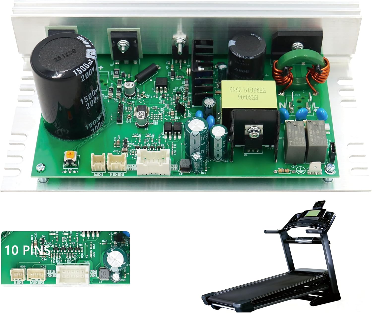 MC1648DLS 406077 Treadmill Control Board,Motherboard Treadmill Motor Controller,Fit for Nordic-Track/FreeMotion/Proform Treadmill Parts，White Sockets 10 Pins 110V Replace MC1648DLS-JST ZE0824