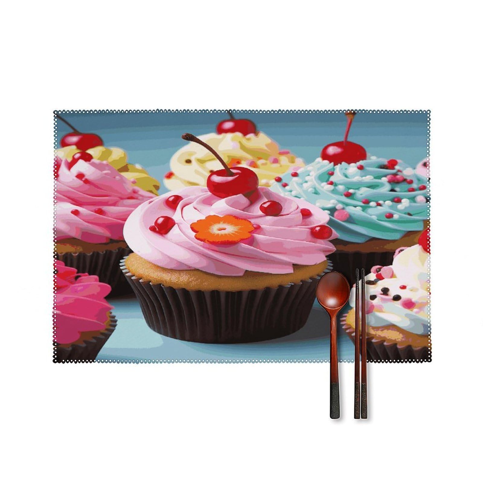 Cupcake Placemats Set of 6 Heat Resistant Non-Slip Place Mats Washable Wipeable Table Mats Elegant Farmhouse Placemat for Kitchen Dining Outdoor Party Table Decor