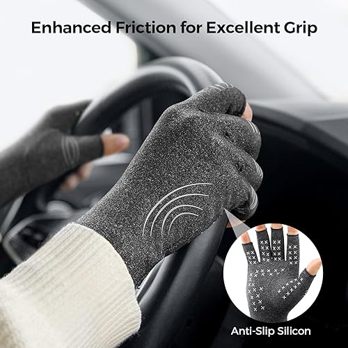 Miniatura 5 de FREETOO Guantes de artritis para mujeres para el dolor, guantes de compresión fortalecidos gris-negro