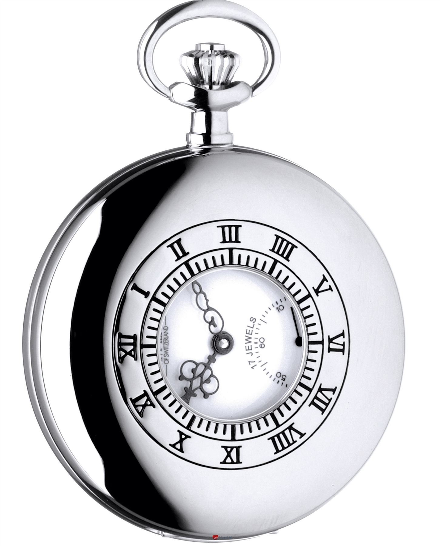 I LUV LTD Polished Half Hunter Pocket Watch with 17 Jewel Mechanical Chrome - Presentation Box