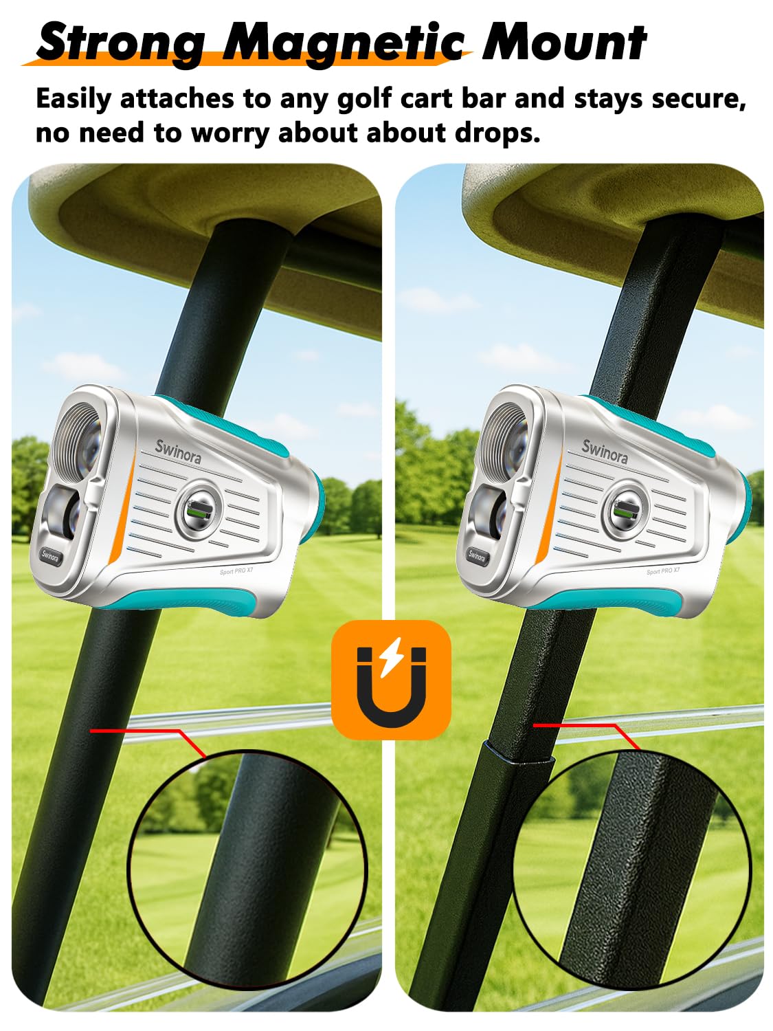 Télémètre de golf magnétique avec pente - Grossissement 7X - Télémètre laser 1200Y pour tous les niveaux - Verrouillage rapide du drapeau - Vibration rechargeable - Étanche - Accessoires de golf pour