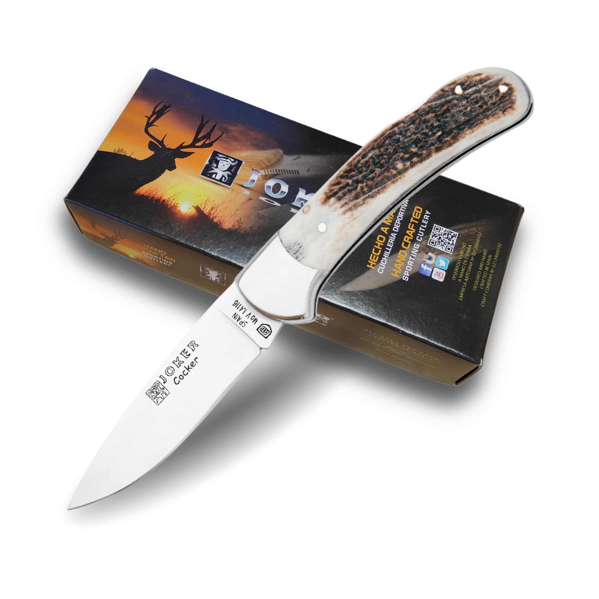 Joker Jagdmesser CC57 Topo, Hirschhorngriff, 7,5 Cm Klinge Aus MOVA