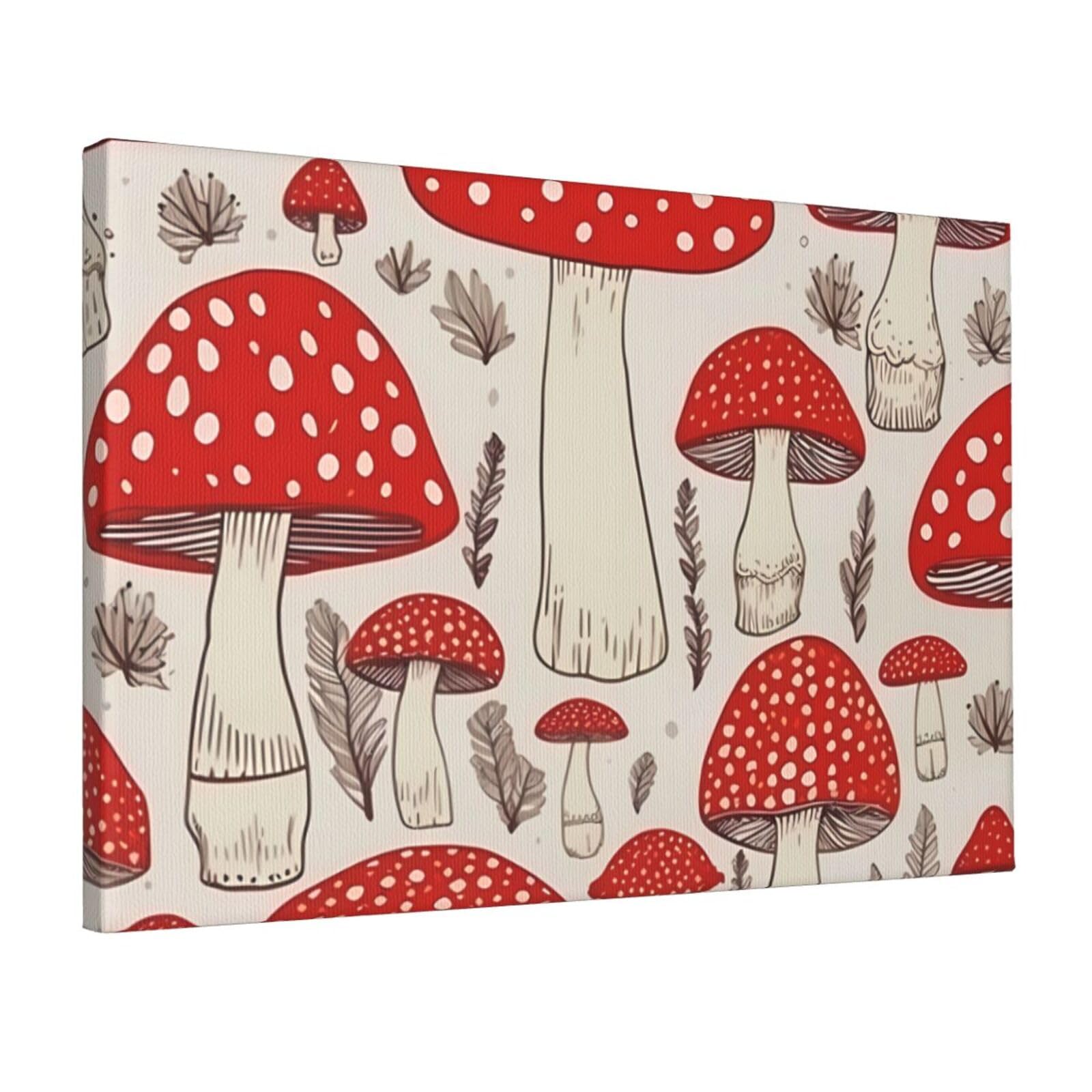 KLOPH Red White Mushroom Canvas Wall Art for Living Room 12"x18" Modern Artwork Painting for Bathroom Hanging Canvas Prints Aesthetic Wallart for Bedroom Kitchen Office Wall Decor