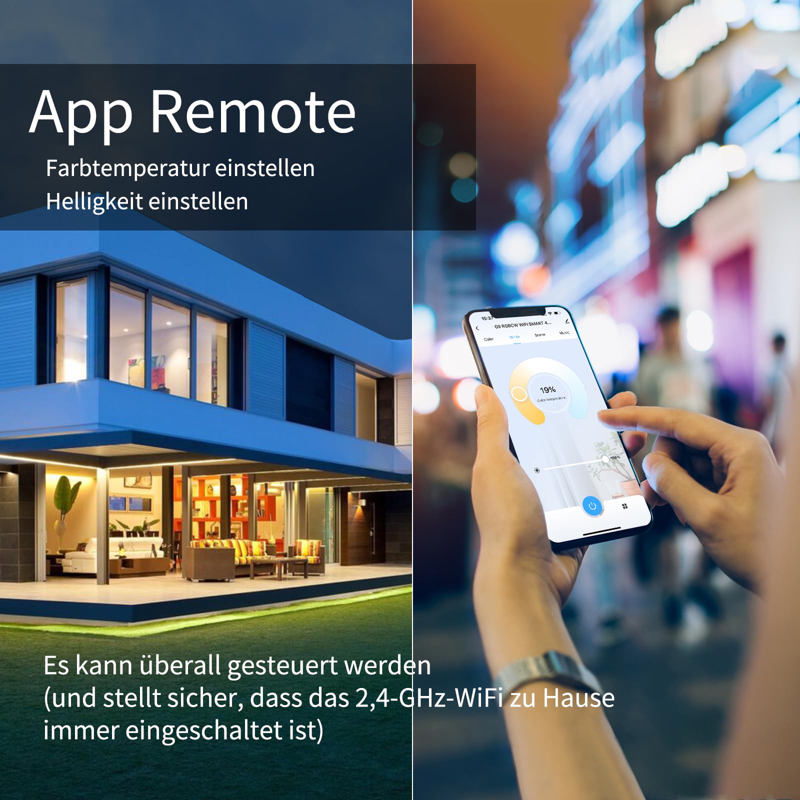 Wi-Fi RGBCW Smart G9 LED Lampen,Kompatibel mit Alexa /Google Home,AC 230V Mehrfarbrige dimmbare,2700K-6500K,Helligkeit einstellbar 1%-100%,4W,400LM,mit Musiksynchronisation LED Glühbirne,2er Pack