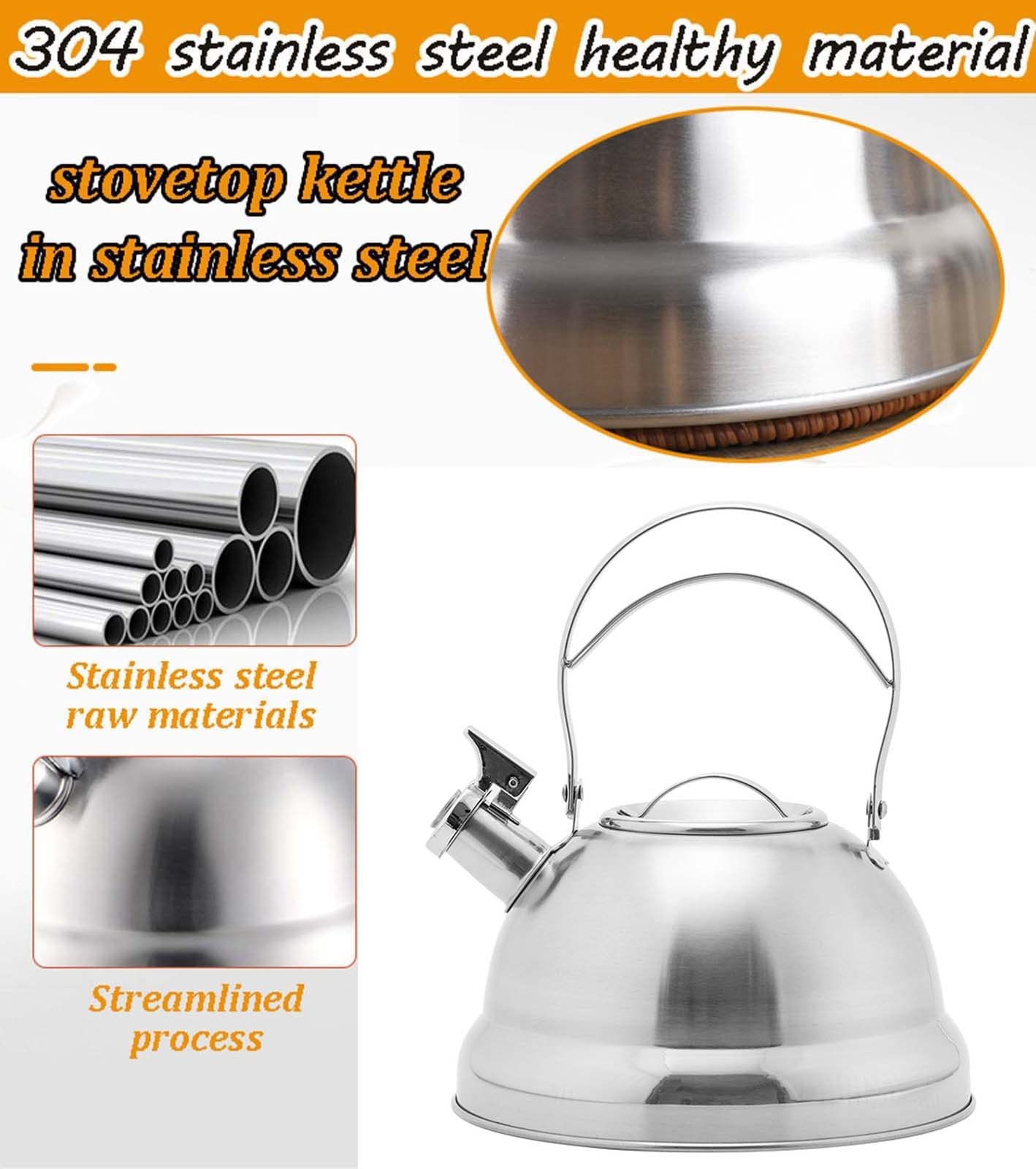 Hervidor silbante de acero inoxidable completo, hervidor de agua caliente, hervidor de cocina con placa de cocina, mango de acero, tetera de té para acampar, tetera para estufa de gas, cocina de induc