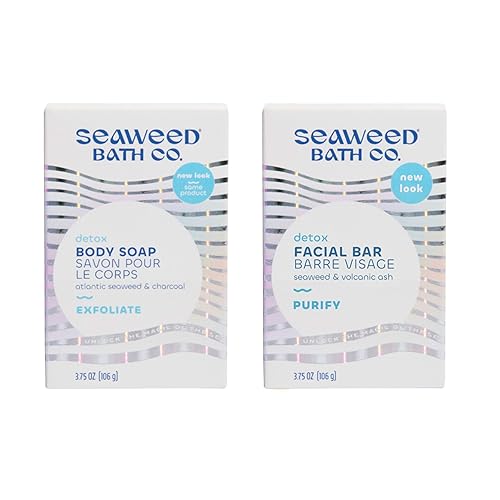 Seaweed Bath Co. Detox - Jabón en barra corporal y facial, 3.75 onzas (paquete de 2), algas marinas cosechadas de forma sostenible, carbón, ceniza