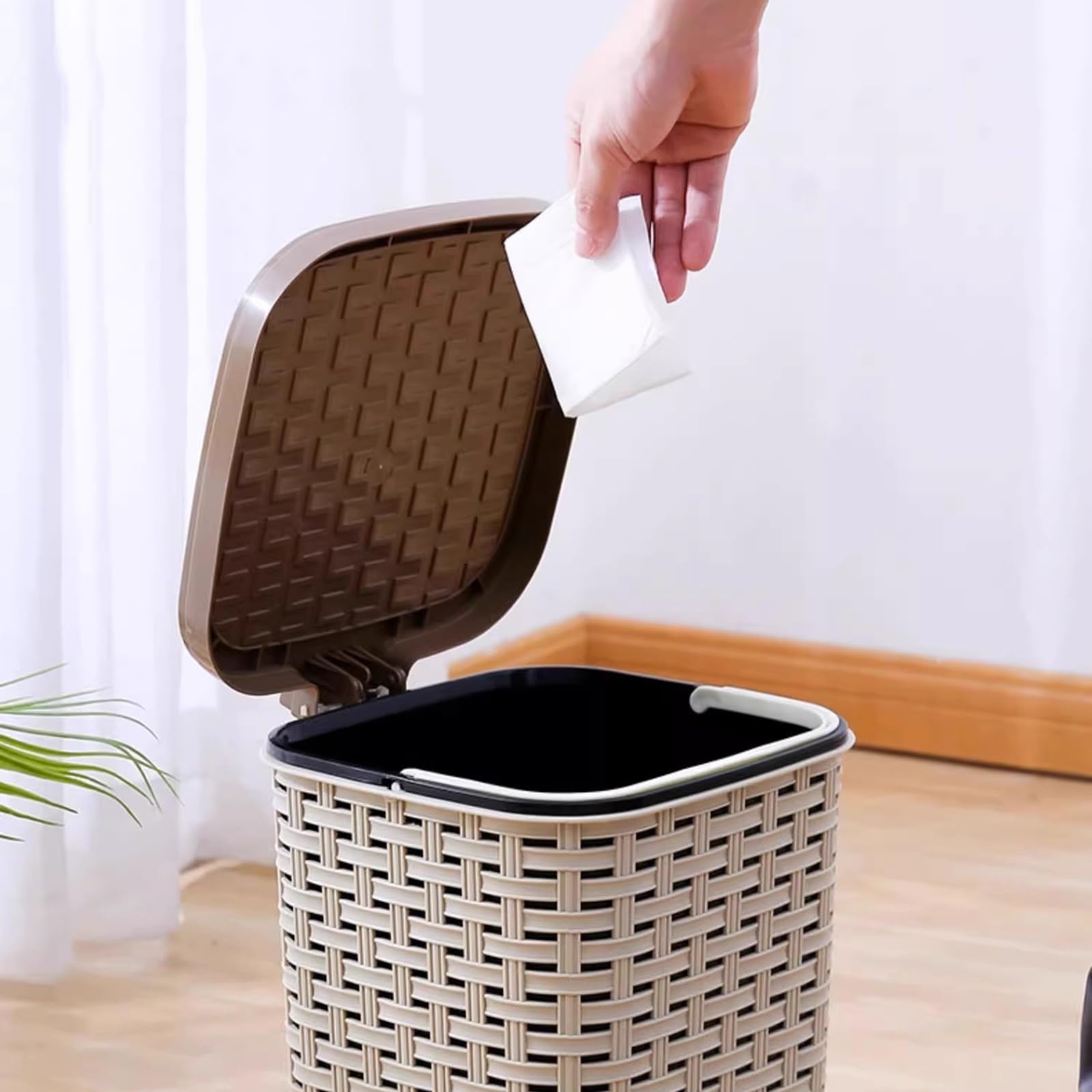 Teksturowany kosz na śmieci kosz na śmieci wiadro do przechowywania plastikowy do salonu sypialni (średni)