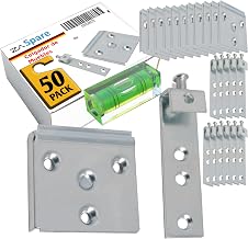 Kitchen Furniture Hanger and Wall Furniture Anchor – Fixture for Anchor Headboard Bed and Wall Shelf Anchor – Supports 50 kg, Height Adjustment – Wardrobe Wall Hanger – Includes Mini Level (Pack of 50)