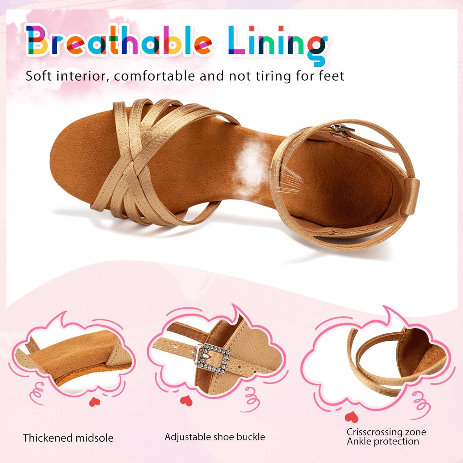 SWDZM Girls Latin Dance Shoes Satin Suede Sole Ballroom Salsa Tango Professional Performance Practice Dance Shoes - Image 5