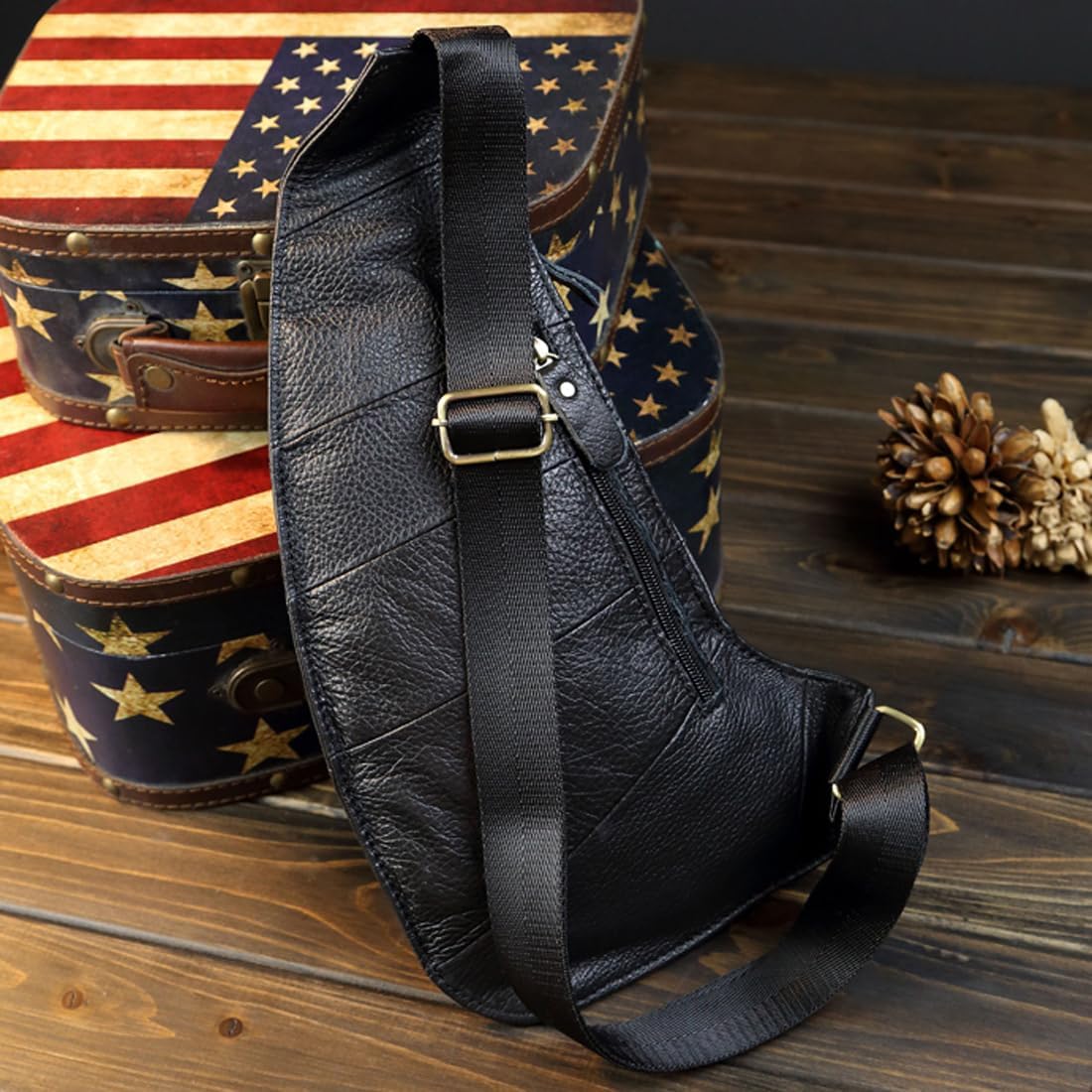 KPYWZER Vintage Leather Sling Bag Backpack for Men Crossbody Shoulder Chest DayPack Backpacks - Image 4