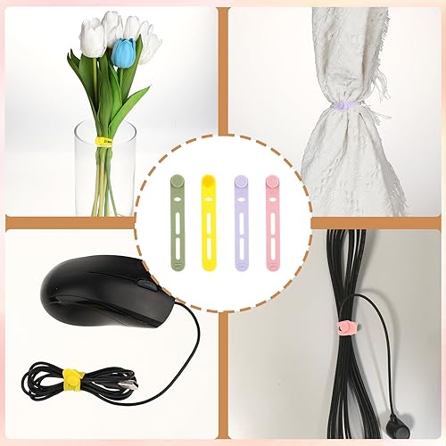 Miniatura 7 de Giantree 20 bridas elásticas para cables, organizador de cables ajustables de silicona para cables de carga, auriculares, computadora, escritorio,