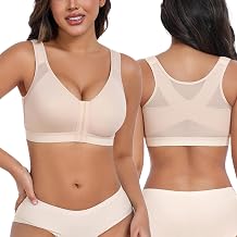 HACI Front Closure Posture Bra Wirefree Everyday Comfy UnpaddedBeige,38B