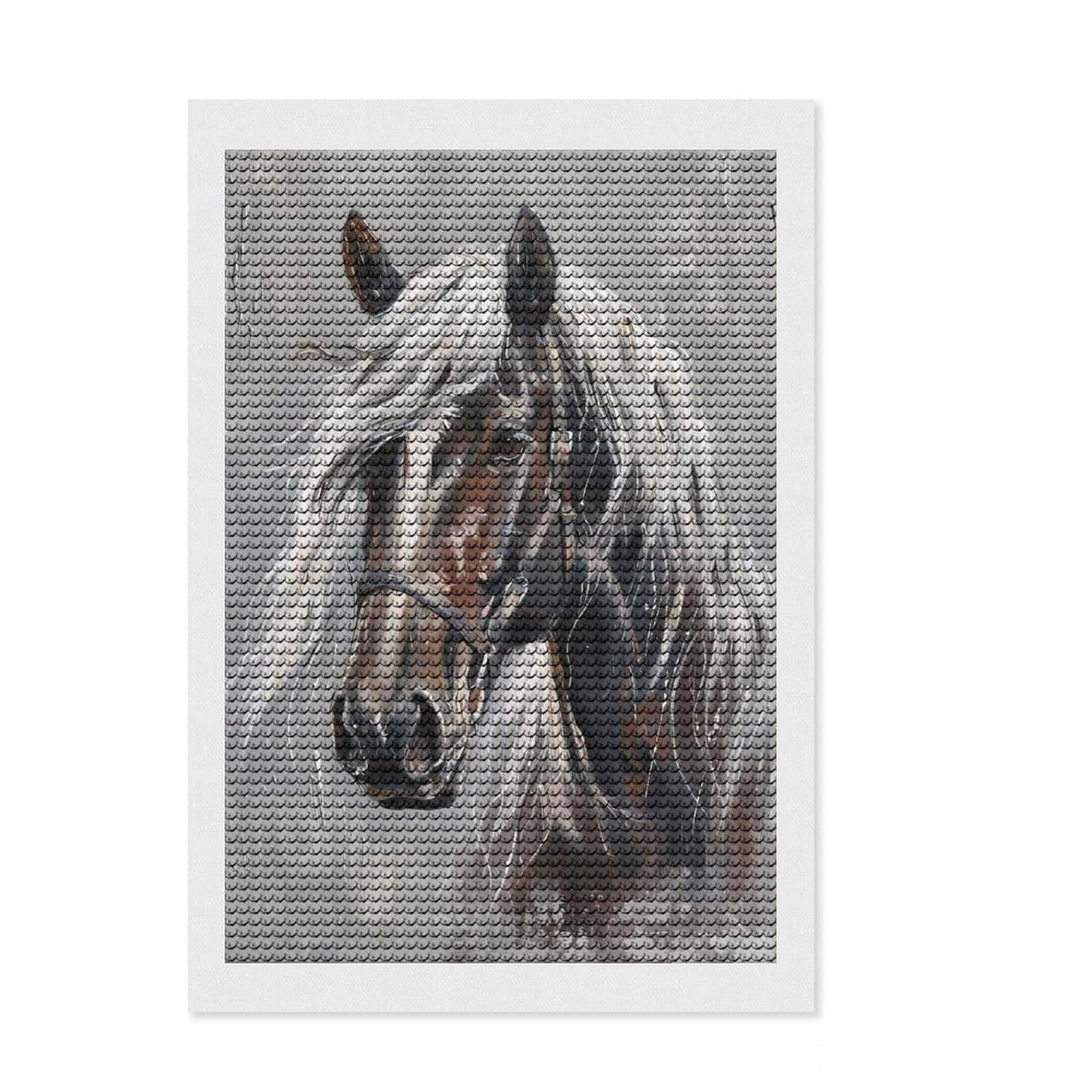 Junmoney Horse Sad Painting DIY Diamond Art Canvas Kit 8"x12", Satisfying Creative Project, Mindful Craft Activity, Cosy Home Accent, Gift Idea