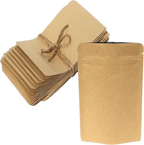 Bolsas de papel kraft resistentes con cierre resellable (1 onza - 16 onzas)  Cumple con la FDA y USDA (50, 3 onzas)