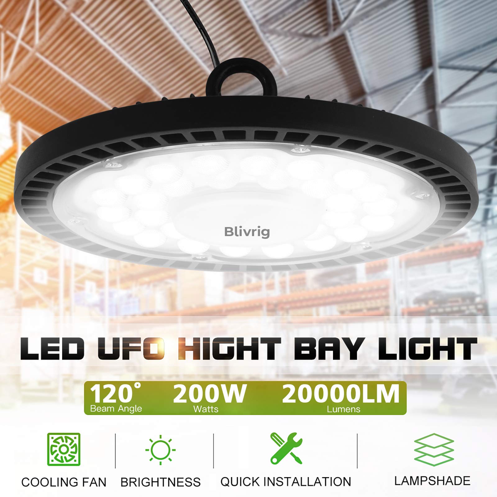 200W LED UFO High Bay Light, 6500 K zimna biel UFO reflektor High Bay 20000LM reflektor LED przemysłowy IP65 Wodoodporne światło punktowe High Bay Light, UFO LED Spot dla siłowni Fabryka Magazyn