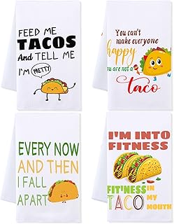 4 Pcs Taco Towel Gifts Funny Kitchen Taco Tuesday Night Accessories Decoration Hand Tea Towels House Warming Mexican Gifts for Kitchen Bathroom Holiday Decor