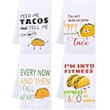 Peryiter 4 Pcs Taco Towel Gifts Funny Kitchen Taco Tuesday Night Accessories Decoration Hand Tea Towels House Warming Mexican Gifts for Kitchen Bathroom Holiday Decor