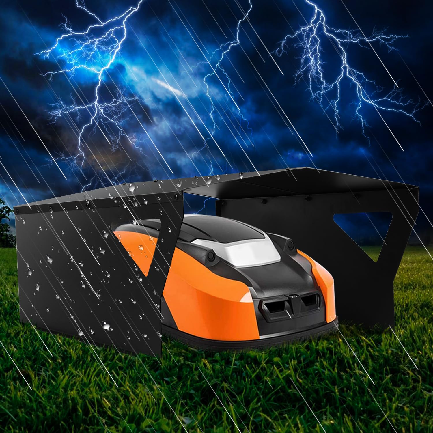 Gimisgu Toit de protection galvanisé pour robot tondeuse à gazon, avec gants et protection UV, idéal contre la pluie et la grêle, 78 x 60 x 34 cm, noir