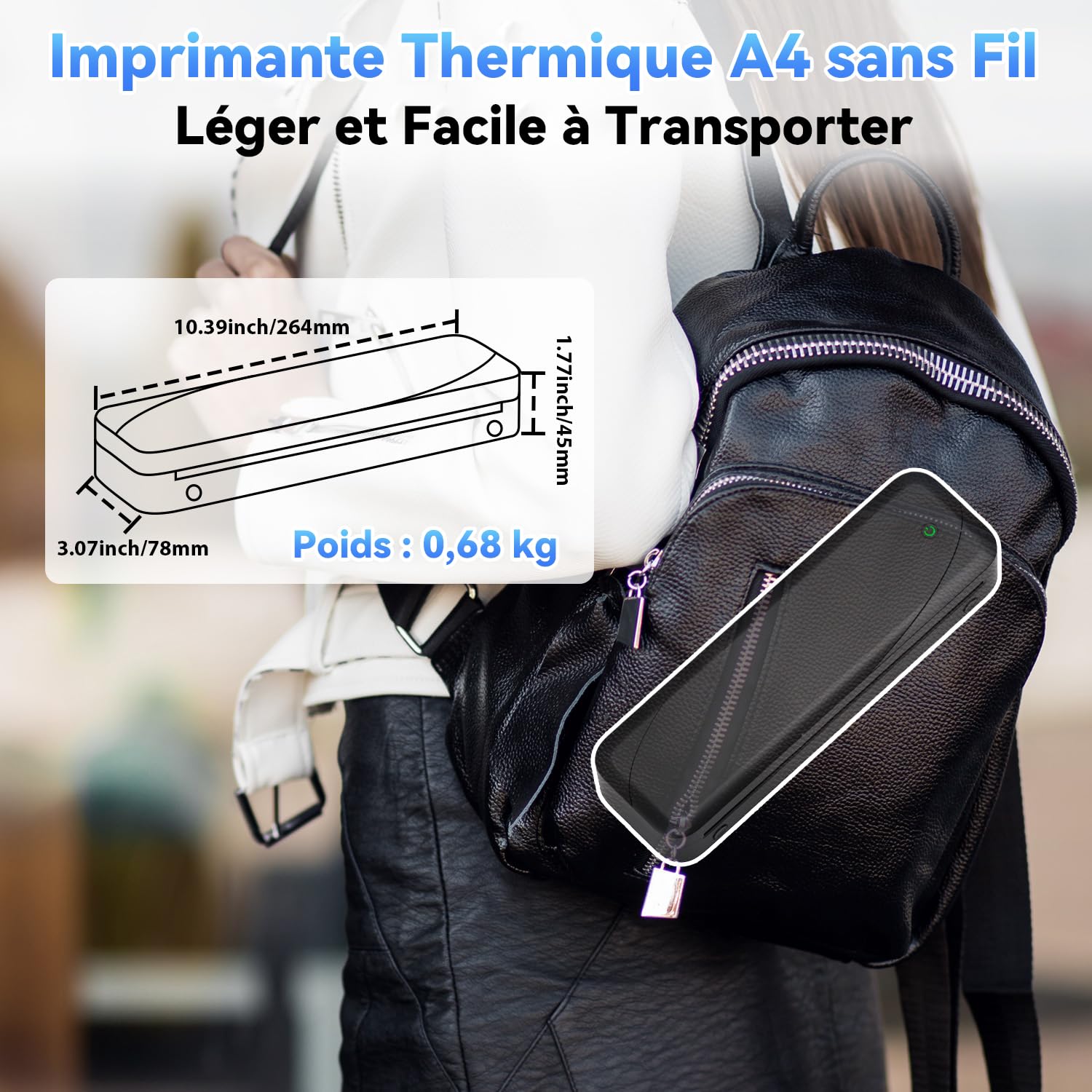 Phomemo M833 Imprimante Thermique A4 300 DPI sans Encre, Batterie 2600mAh, Compatible PC Android iOS Noir