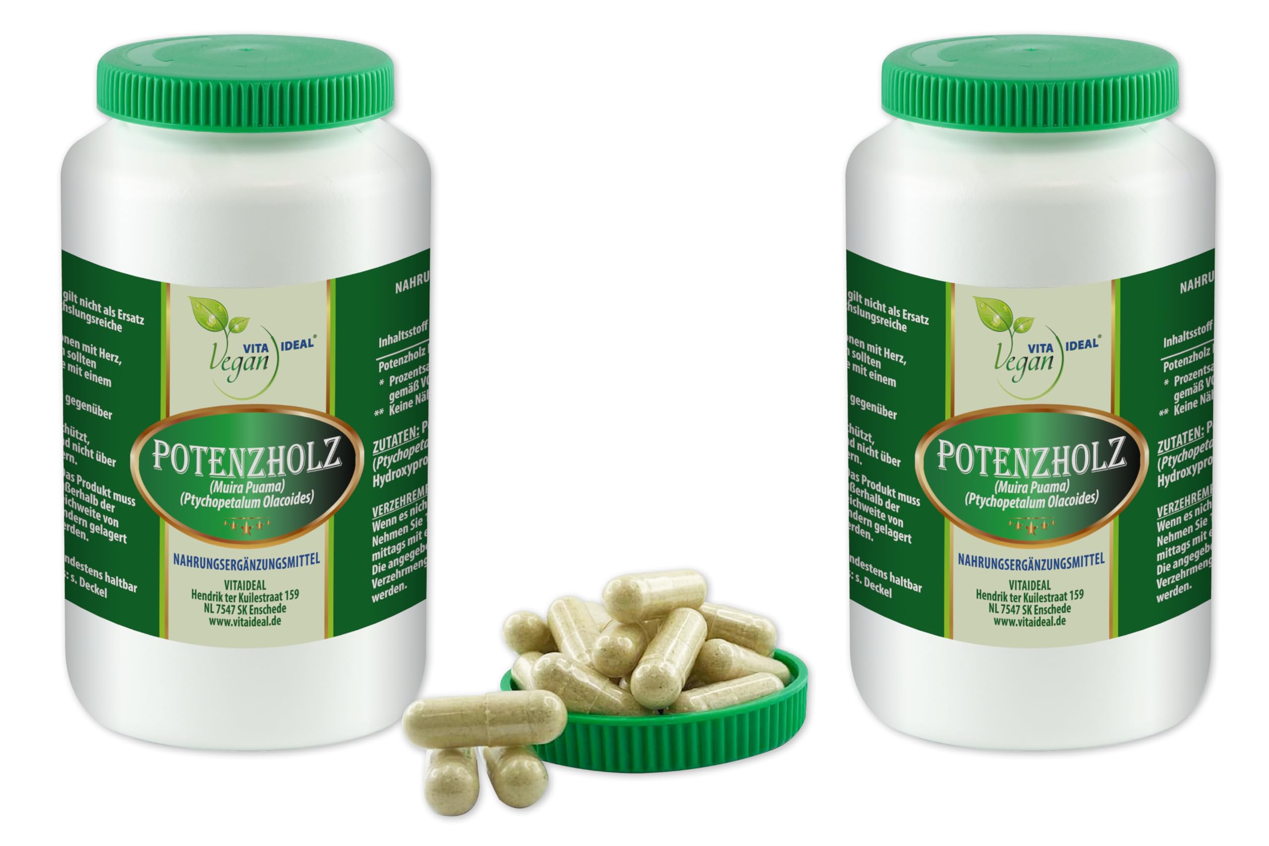 VITA IDEAL Vegan® POTENZBAUM 2x 360 KAPSELN - Muira puama - Potenzholz - Ptychopetalum olacoides - Tagesportion 740mg - POTENZ - HOLZ reines Pulver. Pflanzlich, natürlich & ohne Zusatzstoffe.