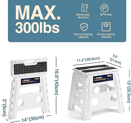 Miniatura 16 de Flottian Taburete plegable de 18 pulgadas para adultos y niños con capacidad para hasta 300 libras, taburetes plegables antideslizantes con asa,