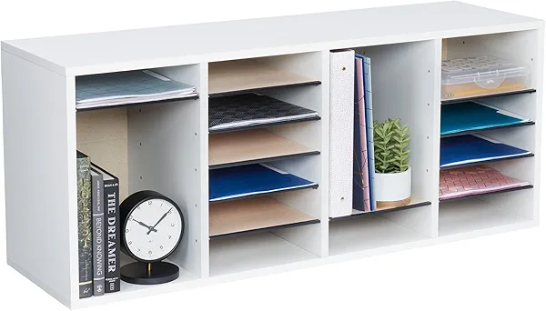 Safco Products Wood Adjustable Literature Organizer, 24 Compartment, 9423GR, Gray, Durable Construction, Removable Shelves, Stackable,16.4"x39.4"x11.8"