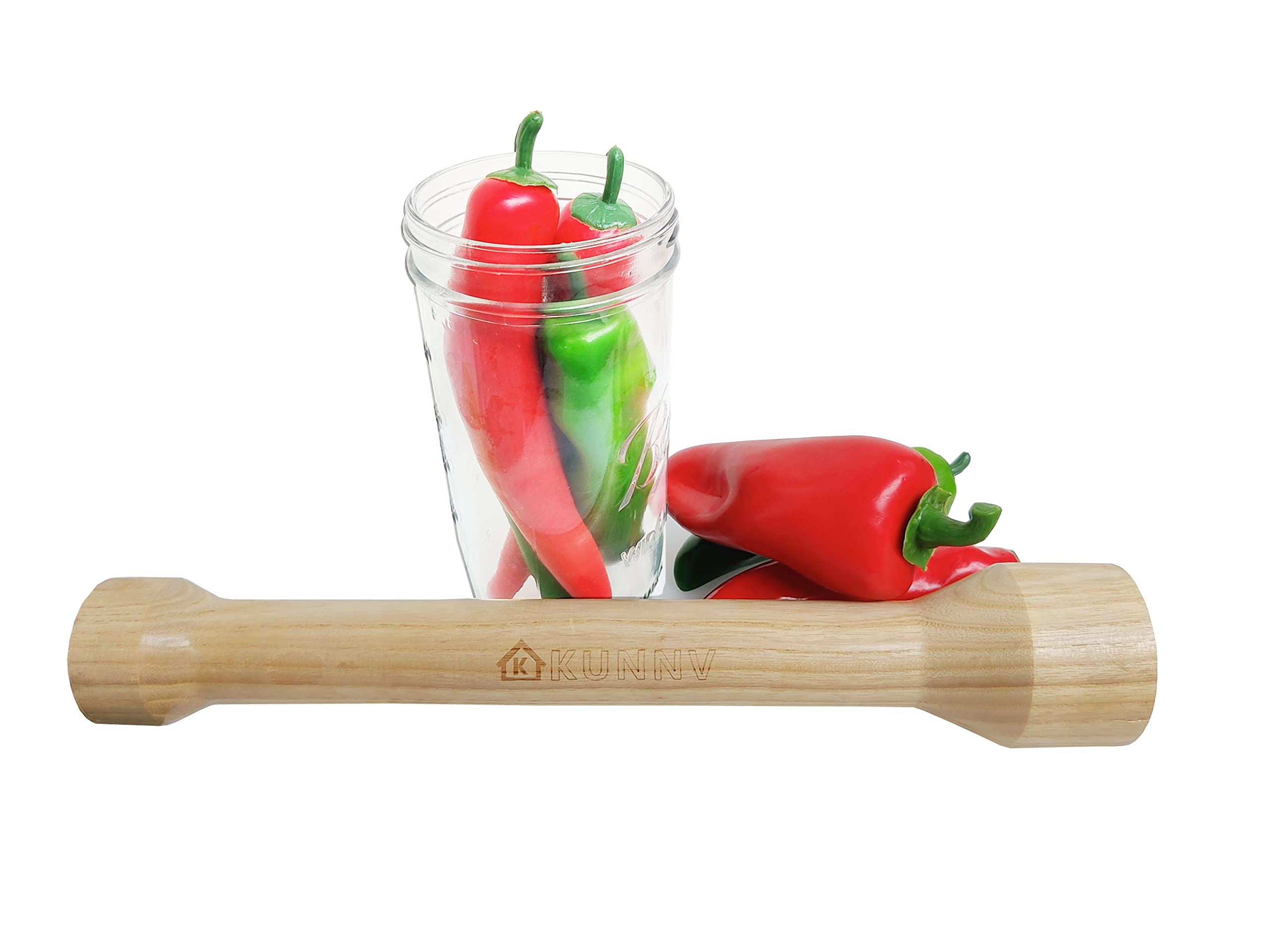 KUNNV Sauerkraut Pounder for Mason Jars Packing Fermented Foods Vegetable Pounder Eco-friendly Ash Tree Natural Solid Wood Packer (14 INch)