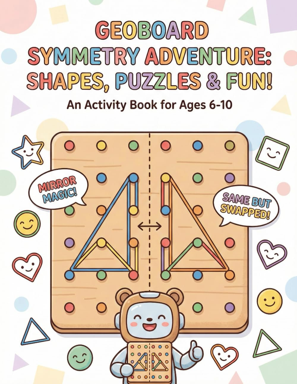 Geoboard Symmetry Puzzle Book for Kids: 300 Fun Symmetry and Geometry Challenges — Learn Shapes, Reflection, and Visual Thinking Through Play (Ages 6–10)