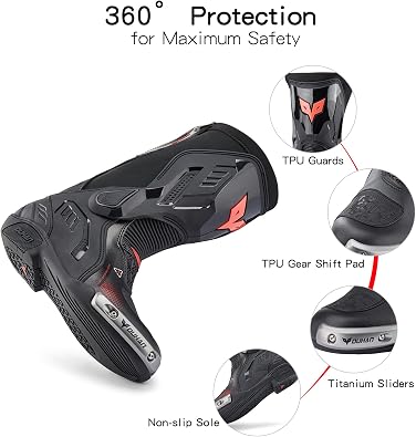 DUHAN Motorcycle Boots for Men and Women, Motocross Racing Boots with Dual-Axis System Anti-Slip Sole, Leather Riding Boots for Road Sports Protection