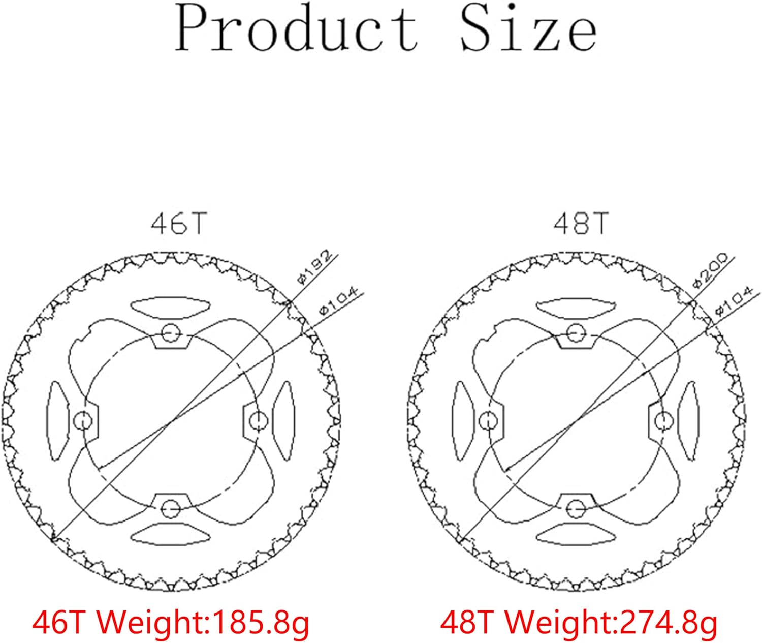 PROWHEEL Universal Bike Round Chainring,104mm BCD 42T/44T/46T/48T Steel Single Bike Chainring for 6 to 12 Speed MTB,E-Bike,Folding Bike,Road Bike,City Bike,BMX,Fat Bike,Cargo