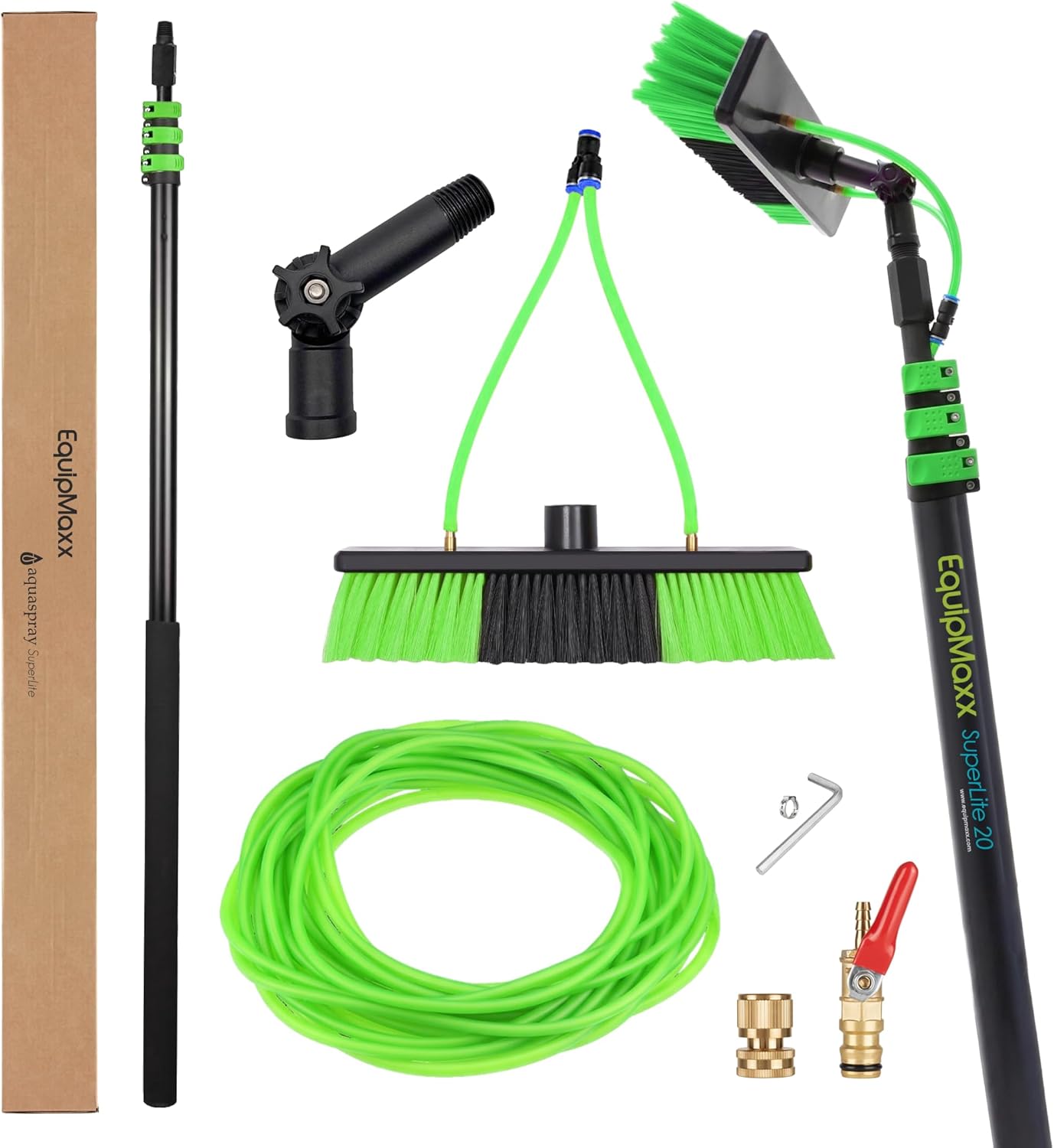 30 Feet Reach Solar Panel Cleaning Brush & Pole Water Fed Pole Kit, Window Cleaner Window Glass Solar Panel Cleaning System Washing Equipment Tool Solution Scrubber Brush & Hose Spray Washer