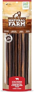 Natural Farm Peanut Butter Flavor Collagen Sticks for Dogs (12 Inch, 5 Pack), Long-Lasting Beef Collagen Sticks, Rawhide Alternative Chews with Chondroitin & Glucosamine, Low-Fat Dental Treats