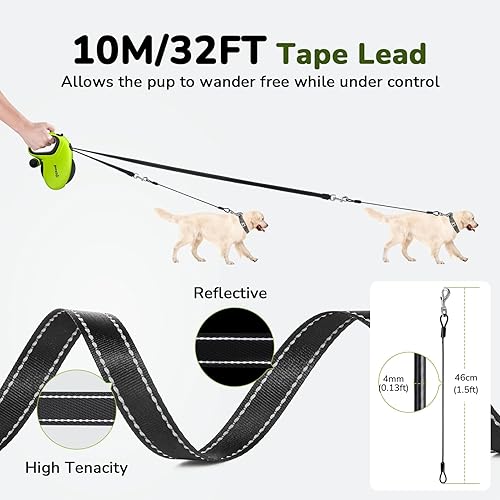 Miniatura 3 de Pecute Correa retráctil para perro de 32 pies con soporte para bolsa de cacao, correa para perro a prueba de mordidas con extensión de 360 sin