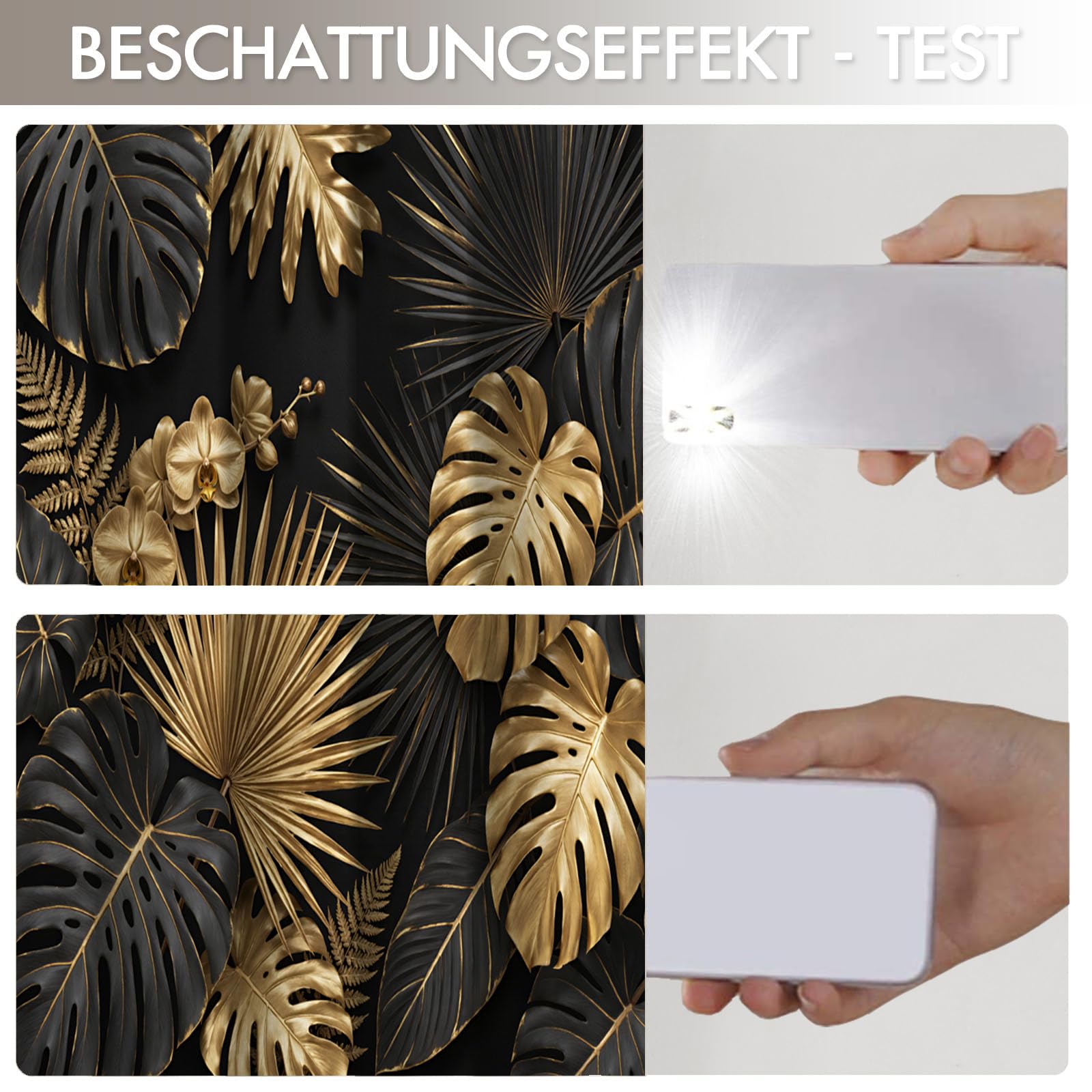 Lot De 2 Rideau Occultant Plantes Tropicales De Luxe, Impression Feuilles Fleurs Jungle Or Noir Rideaux De Fenêtre Thermique Isolants Anti Bruit A Oeillets Rideaux Chambre Salon 75X166 Cm