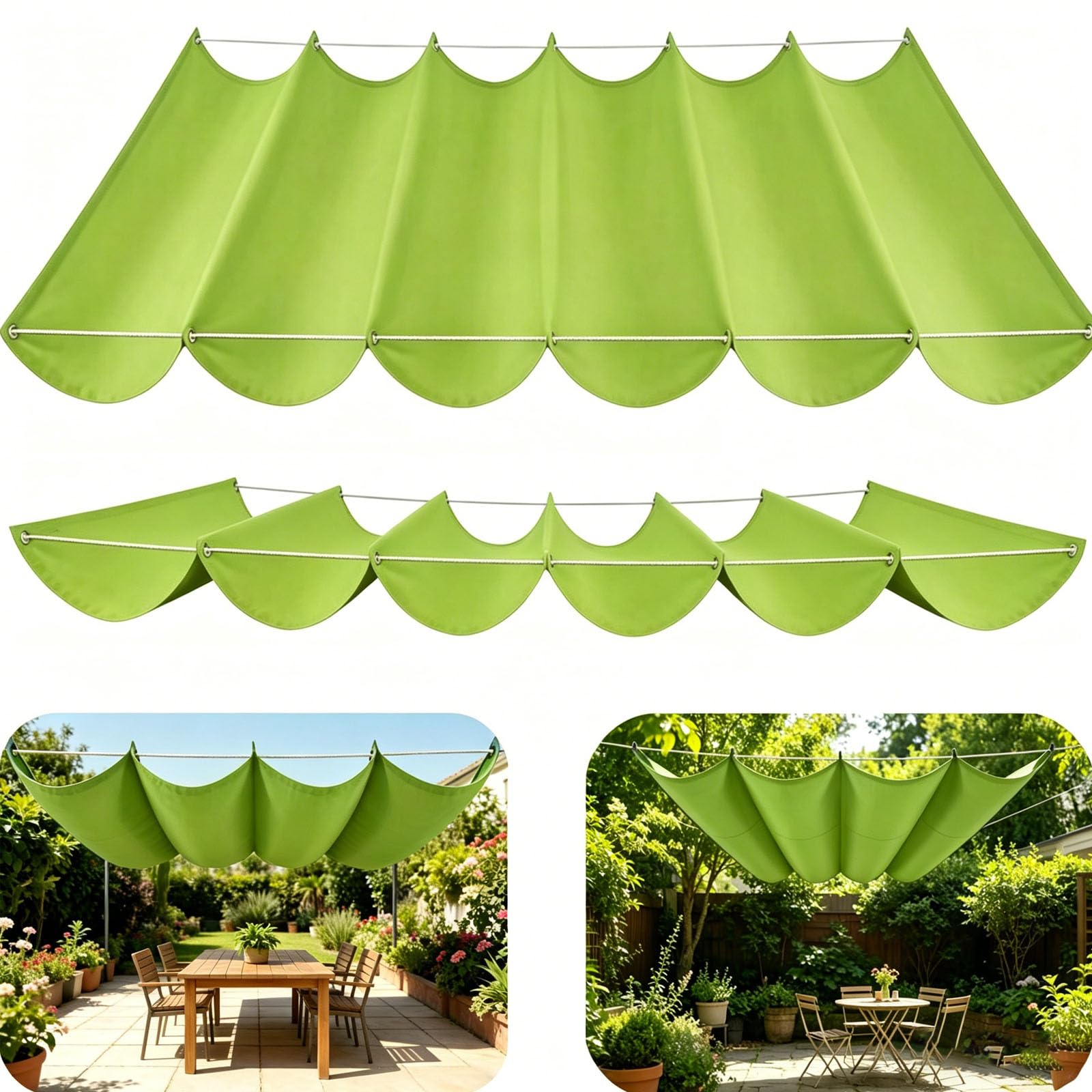 Retractable Sun Sail Shade Canopy for Outdoor Use, Retractable Wave Sun Shade Sail, Wave Design, Thickened Fabric, Block With Rope Patio Awning Cloth Durable Garden Shade Sail-Grass green||250x300cm