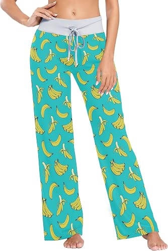 Fisyme Yellow Bananas Pajama Pants for Women Soft Comfy Pjs Bottoms Drawstring W